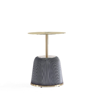 Gold and Gray Metal Round Accent Table with Ridged Base