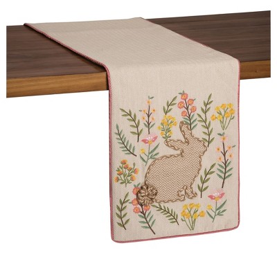Garden Spring Easter Bunny Embroidered Polyester Table Runner