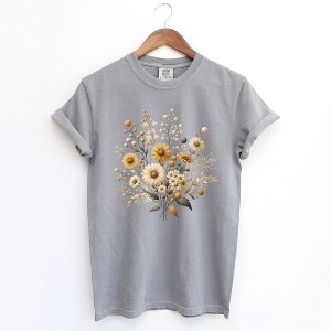 Simply Sage Market Women's Cream and Gold Bouquet Short Sleeve Garment Dyed Tee - 1 of 2