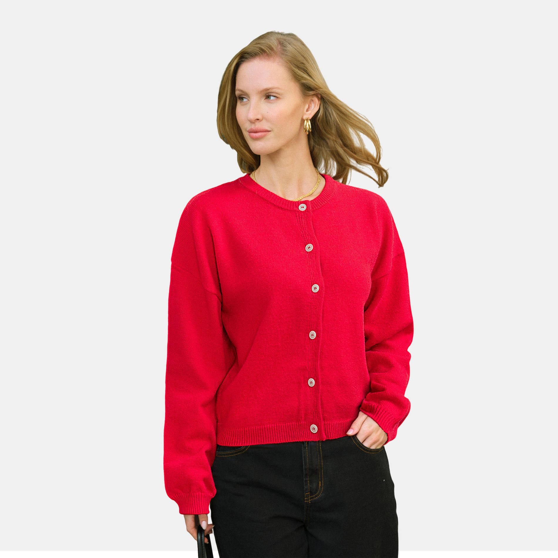Women's Vibrant Red Button-Up Knit Cardigan - Cupshe-L-Red