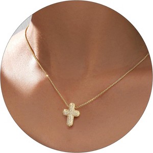 Dainty Gold Cross Necklace for Women, 14K Plated Faith Pendant Choker Hypoallergenic - 1 of 4
