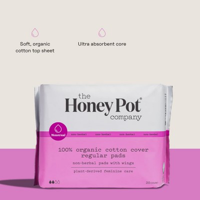 The Honey Pot Company Clean Cotton Regular Absorbency Pads (20 Count)  Herbal-Infused Pads with Wings Plant-Derived Feminine Menstrual Care