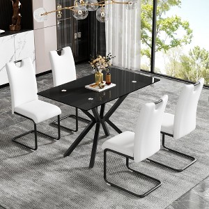 KWPZQEB Modern Rectangular Dining Table with Tempered Glass & Black Metal Legs, 47.24" Dining Table, Sturdy Dinner Table for Home, Dining Room - 1 of 4
