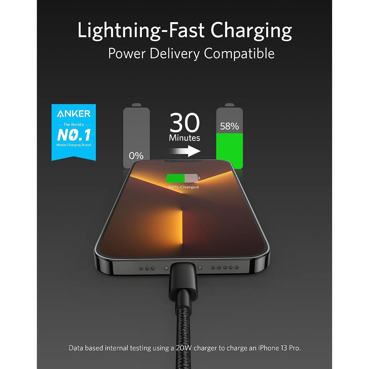 Anker New Nylon USB C to Lightning Cable, MFi-Certified Cord (6 ft, Black) | For iPhone 14 Series and More - thumbnail 2
