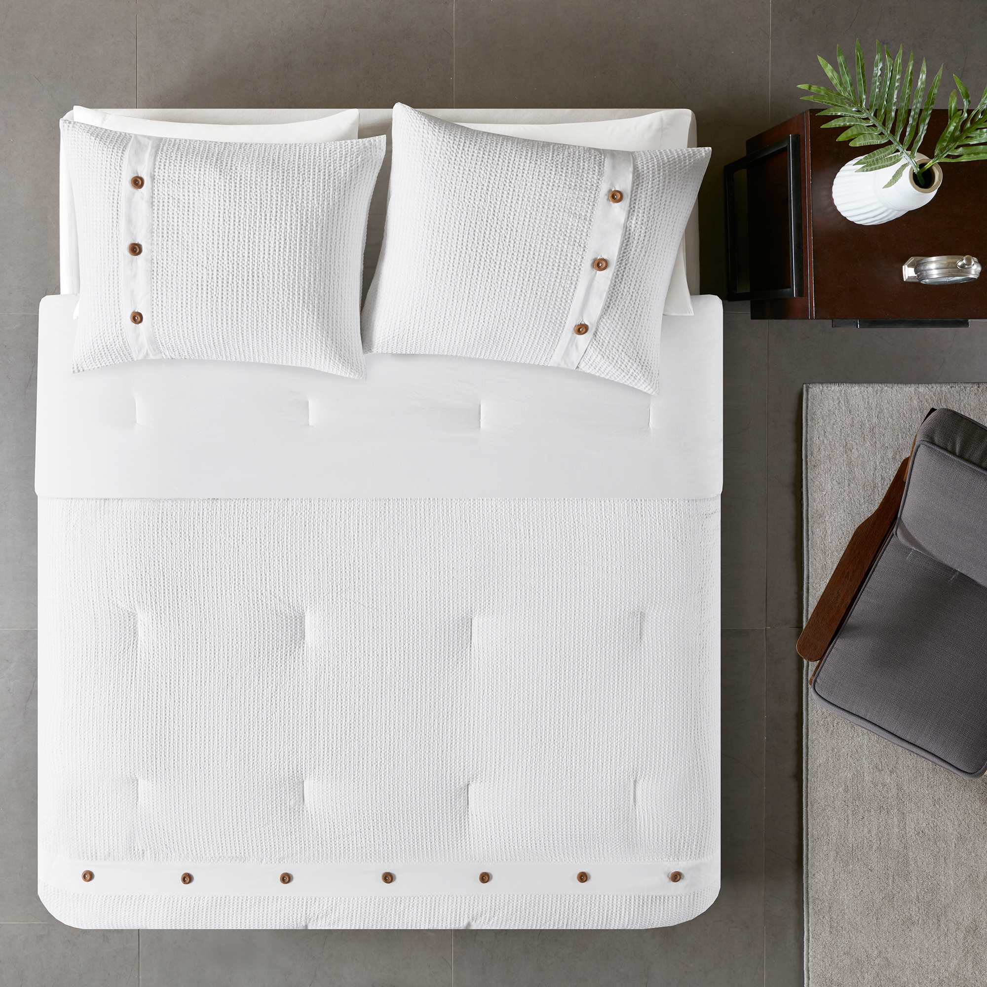 Madison Park 3pc Full/Queen Lucina Waffle Weave Comforter set White: OEKO-TEX Certified, Midweight
