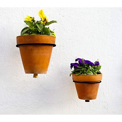 4-Inch Terracotta and Black Metal Wall Planters Set