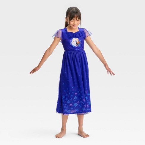 Girls Frozen Elsa Anna Fantasy NightGown Blue XS