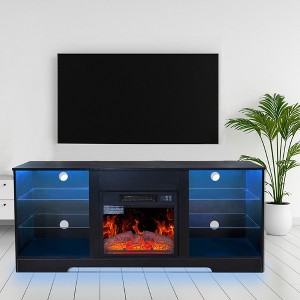 Fireplace TV Stand, Modern Entertainment Center With Cable Holes, Adjustable LED Strip, 2 USB Ports, Adjustable Brightness - 1 of 4