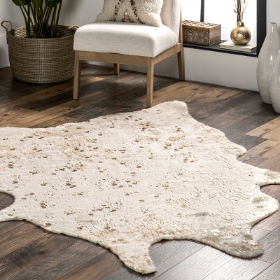 Off-White Faux Cowhide Handmade Tufted Square Rug