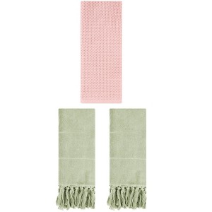 REGALWOVEN 3 Packs Cotton Soft Absorbent Tassels and Waffle Decorative Hand Towel - 1 of 4