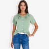 Anna-Kaci Women's Short Sleeve Button Down Blouse with Gathered Neckline Casual and Comfortable Top for Everyday Wear - 3 of 4