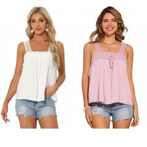 INSPIRE CHIC Women's Square Neck Panel Lace Ruffles Casual Sleeveless Tank Top 2 Packs - 1 of 4
