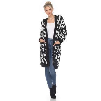 Women's Leopard Print Open Front High Pile Fleece Coat - White Mark