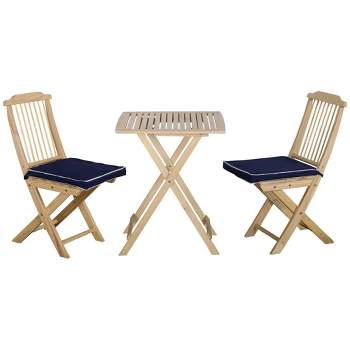 Folding Patio Bistro Set – 3-piece Acacia Wood And Steel Café Table And  Chairs For Porch, Deck, Garden, Or Balcony Furniture By Lavish Home (brown)  : Target