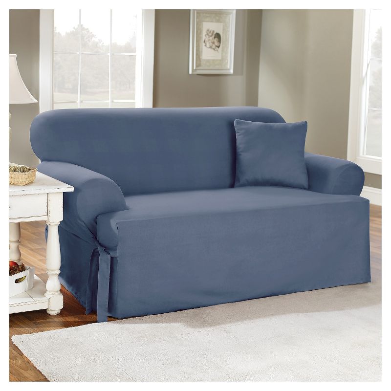 Cotton Duck T-Sofa Slipcovers Blue - Sure Fit, 3 of 5