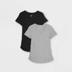 Short Sleeve V-Neck Side Shirred 2pk Bundle Maternity T-Shirt - Isabel Maternity by Ingrid & Isabel™ Black/Gray XS