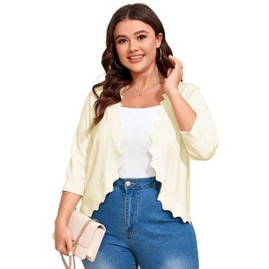 Coolmee Women's Plus Size 3/4 Sleeve Cardigan Lightweight Casual Open-Front Cropped Shrug Sweaters for Women - 1 of 4