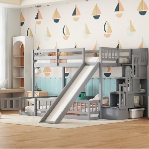 NicBex Twin over Full Bunk Bed Wooden Bed Frame with Slide, Storage Stairs and Full Length Guardrail, No Box Spring Required - 1 of 4