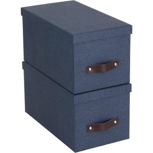 Bigso Silvia Organizational Storage Box | Photo Storage Box with Leather Handle | Decorative Storage Boxes with Lids | 5.9″x6.5″x11.6″ | 2 Pack - 1 of 4