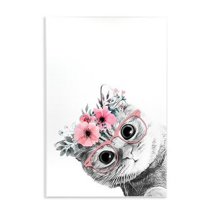 Stupell Industries Pink Flower Crown Cat Glasses Monochrome Simple Design Wall Plaque Art, 13" x 19" - 1 of 4