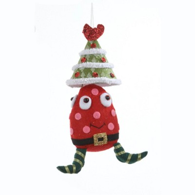  Kurt S. Adler 7.5" Ugly Cuties Alien "Joey" with Red Tree Hat Plush Animal Christmas Ornament - Green/Red 