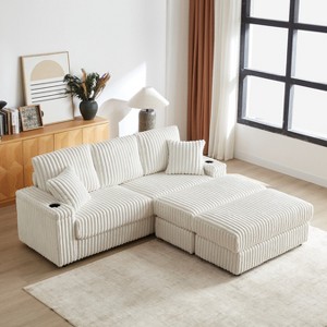 KWPZQEB 84'' Modern Sofa, Comfy Cloud Couch with 2 Ottoman & 2 Pillows, Deep Seat Corduroy 3 Seat Sofa for Living Room - 1 of 4