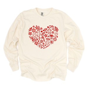 S.W.Smiley Christmas Outline Heart - Women's Garment Dyed Long Sleeve Graphic T-Shirt - 1 of 4
