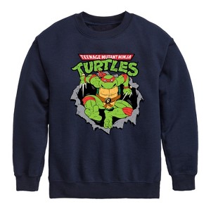 Boys' - Teenage Mutant Ninja Turtles - Raphael Breaking Through Shirt Graphic Long Sleeve Fleece Sweatshirt - 1 of 4