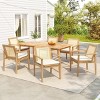 7Pcs Outdoor Patio Dining Set, Dining Set with 6 Chairs and 1 Dining Table, Acacia Wood Arm Chairs with Cushions and Rattan Back-Coolbibila - 3 of 4