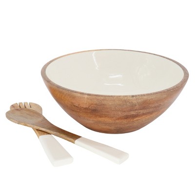 Laurie Gates 12 Inch Enameled Mango Wood Serving Bowl And Serving