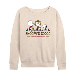 Women's - Peanuts - Snoopys Cocoa Lightweight French Terry Wide Neck Long Sleeve Graphic Shirt - 1 of 4