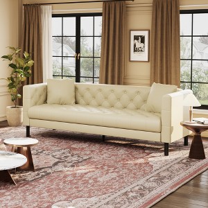 81"Leather Couch,Handmade Button Tufted 3 Seater Sofa, Chesterfield Sofa with Deep Seat and 2 Pillows,Leather Sofa for Living Room Apartment,Office - 1 of 4