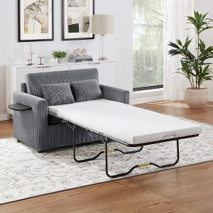 Convertible Chaise Lounge Twin Size Sofa Bed Sleeper Sofa Loveseat with Foldable Mattress, Foldable Side Table, Storage Pocket & USB Ports-ModernLuxe - 1 of 4