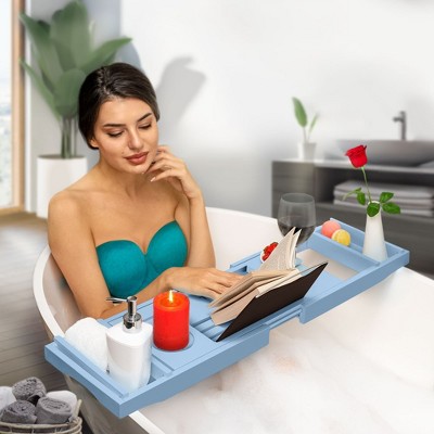 Blue Bamboo Expandable Freestanding Bathtub Caddy Tray
