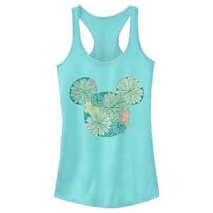 Juniors Womens Mickey & Friends Succulent Mickey Mouse Logo Racerback Tank Top - 1 of 4