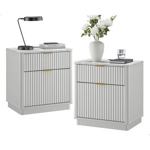 SinCiDo Modern 23"Fluted Nightstands Set of 2 with Charging Station, 2 Storage Drawers Bedside Tables for Bedroom, Living Room - 1 of 4