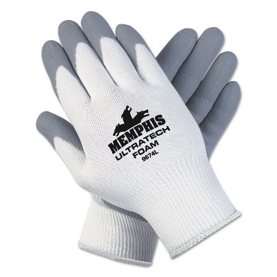 Memphis Ultra Tech Foam Seamless Nylon Knit Gloves Large White/Gray Pair 9674L