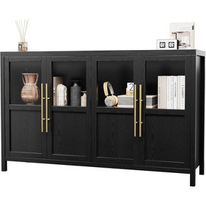 Jojoka 55" Buffet Sideboard Cabinet with Glass Doors & Shelves, Modern Farmhouse Storage for Kitchen, Dining, Living Room - 1 of 4