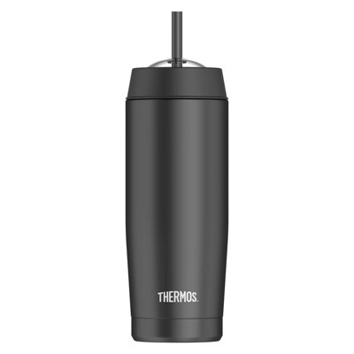Thermos Black Stainless Steel Vacuum Insulated 16 Ounce Cold Cup with Straw