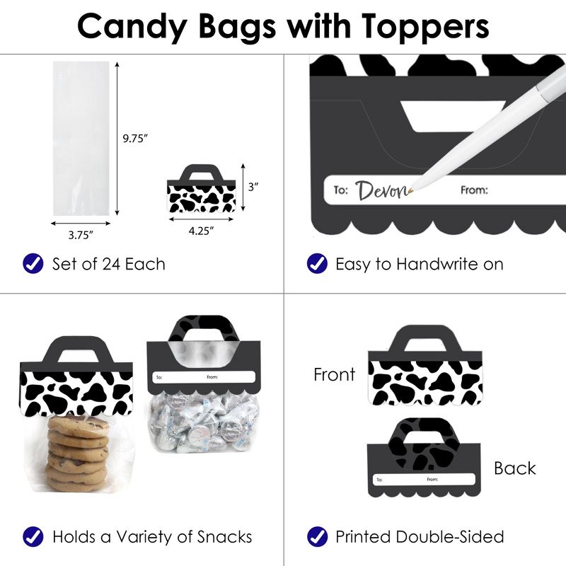 Big Dot of Happiness Cow Print - DIY Farm Animal Party Clear Goodie Favor Bag Labels - Candy Bags with Toppers - Set of 24, 3 of 9