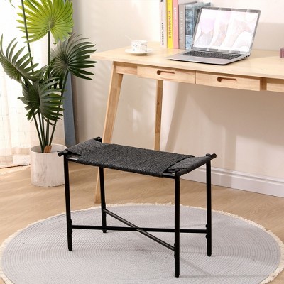 CAVINAS Small Ottoman Bench, Vanity Stools Handwoven Paper Rope Ottoman for Entryway Natural Footstool for Living Room