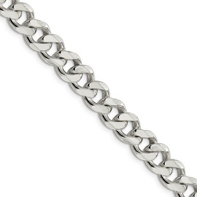Black Bow Jewelry Men's 9mm, Sterling Silver Solid Flat Curb Chain Necklace