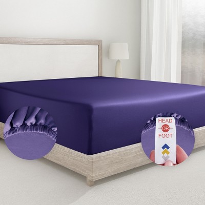 California King Dark Purple Cotton Sateen Deep Pocket Sheet Set