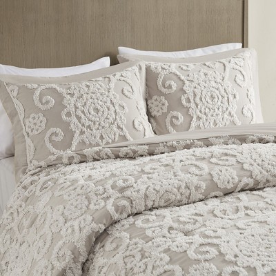 King White Cotton Embroidered Comforter Set with Shams