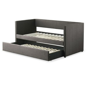 NicBex Twin Size Daybed with Trundle, Fabric Upholstered Day Bed with Nailhead Trim Design, No Box Spring Needed - 1 of 4