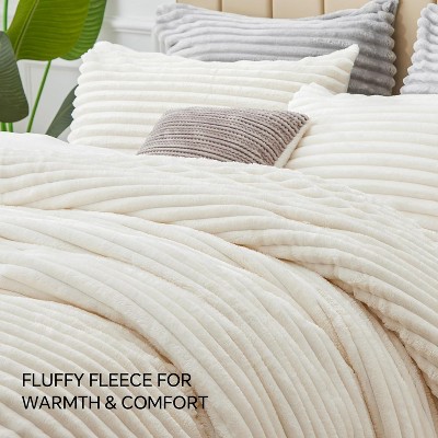 Der Rose BALHAM TRADE-3 Pieces Fleece Queen Comforter Set Super Soft Warm Fluffy Luxury Bed Set for Winter Bright White-Queen 88"x88" — фото 7