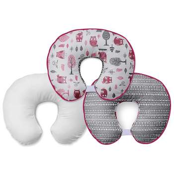 Bacati - 3 pc Owls Pink/Gray Girls Hugster Feeding & Infant Support Nursing Pillow