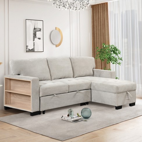 Sectional Sofa Couch, Pull Out Sleeper Sofa With Storage Rack Pull-out Bed  Drop Down Table And Usb Charger-modernluxe : Target