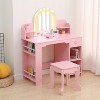 Kids Vanity with Mirror, 2 in 1 Little Girls Vanity Table & Stool, Kids Makeup with Bookshelf, Drawer & Open Shelves - 3 of 4