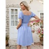 Clearlove Women's Square Neck Drawstring Puff Short Sleeve Self Tie Front A Line Dress - 4 of 4